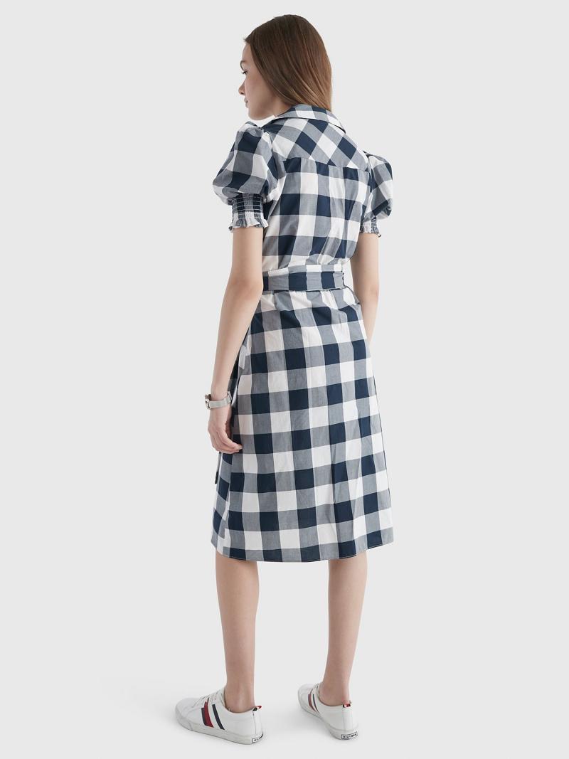 Női Tommy Hilfiger Gingham Print Shirtdress Dresses Kék Fehér | HU 94VRW